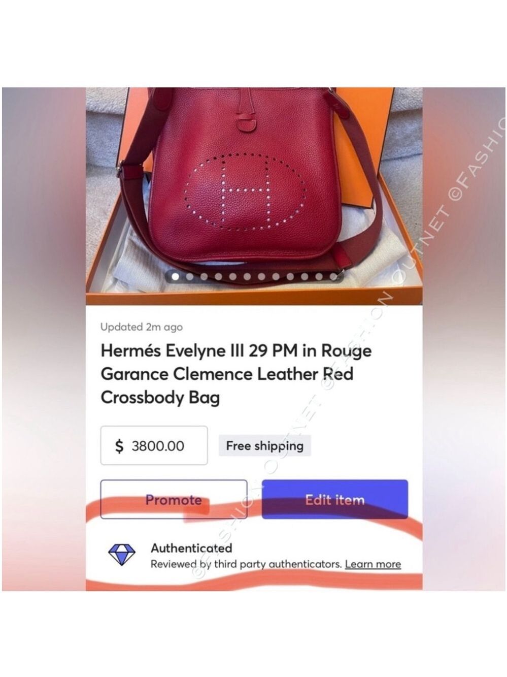 Hermés Evelyne III 29 PM in Rouge Garance Clemence Leather Red Crossbody Bag - Picture 16 of 16